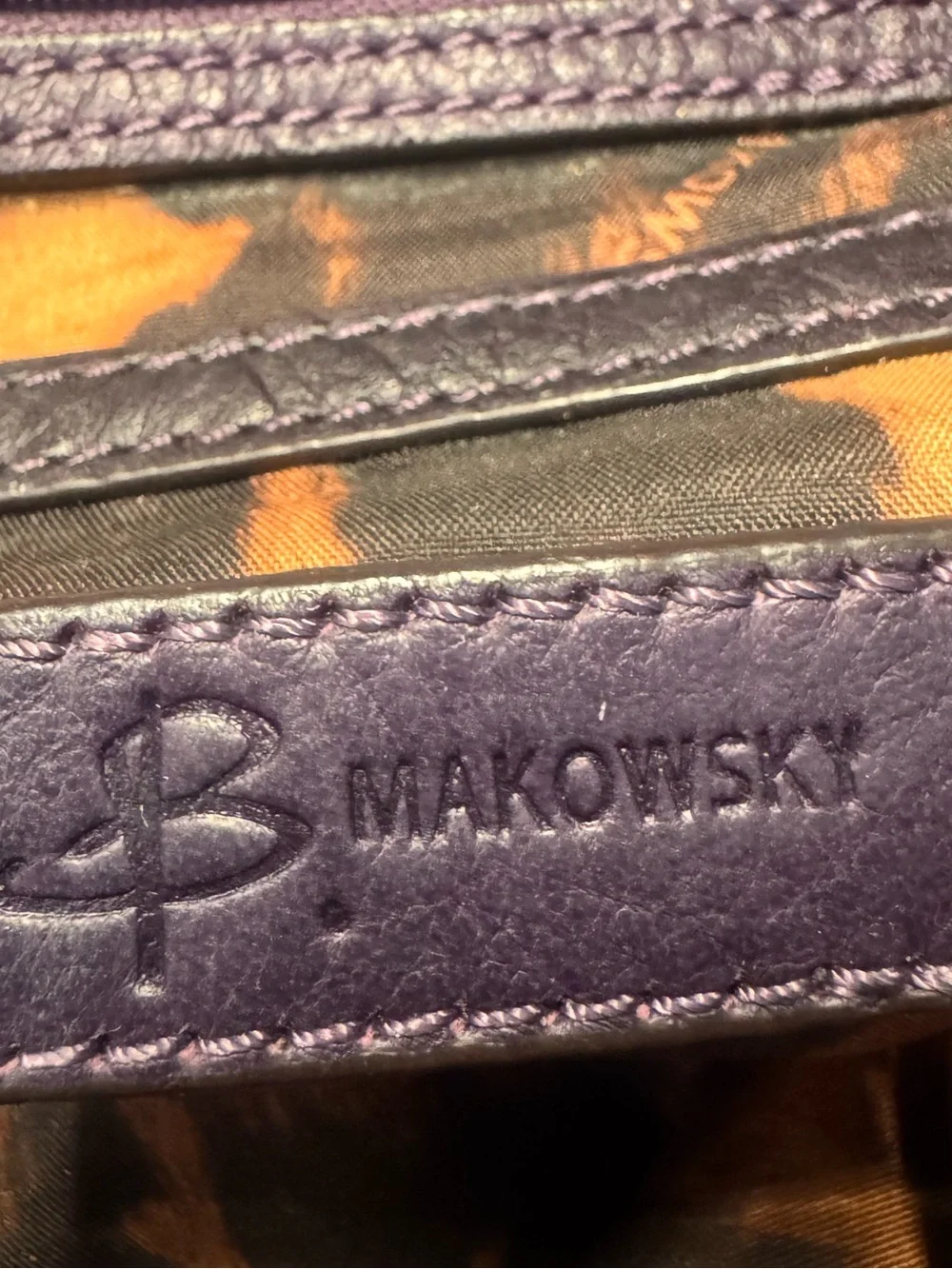 B Makowsky Purple Pebbled Leather Hobo Shoulder Bag Braided Handles Large - Picture 2 of 14